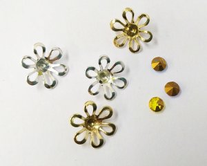 画像5: 訳ありデッドストック/メタルフラワー/シルバー×イエロー/約11mm（1個）