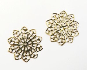 画像1: デッドストック/鉄製透かしパーツ/レースフラワー10弁花/ゴールドメッキ/約20mm(2枚）